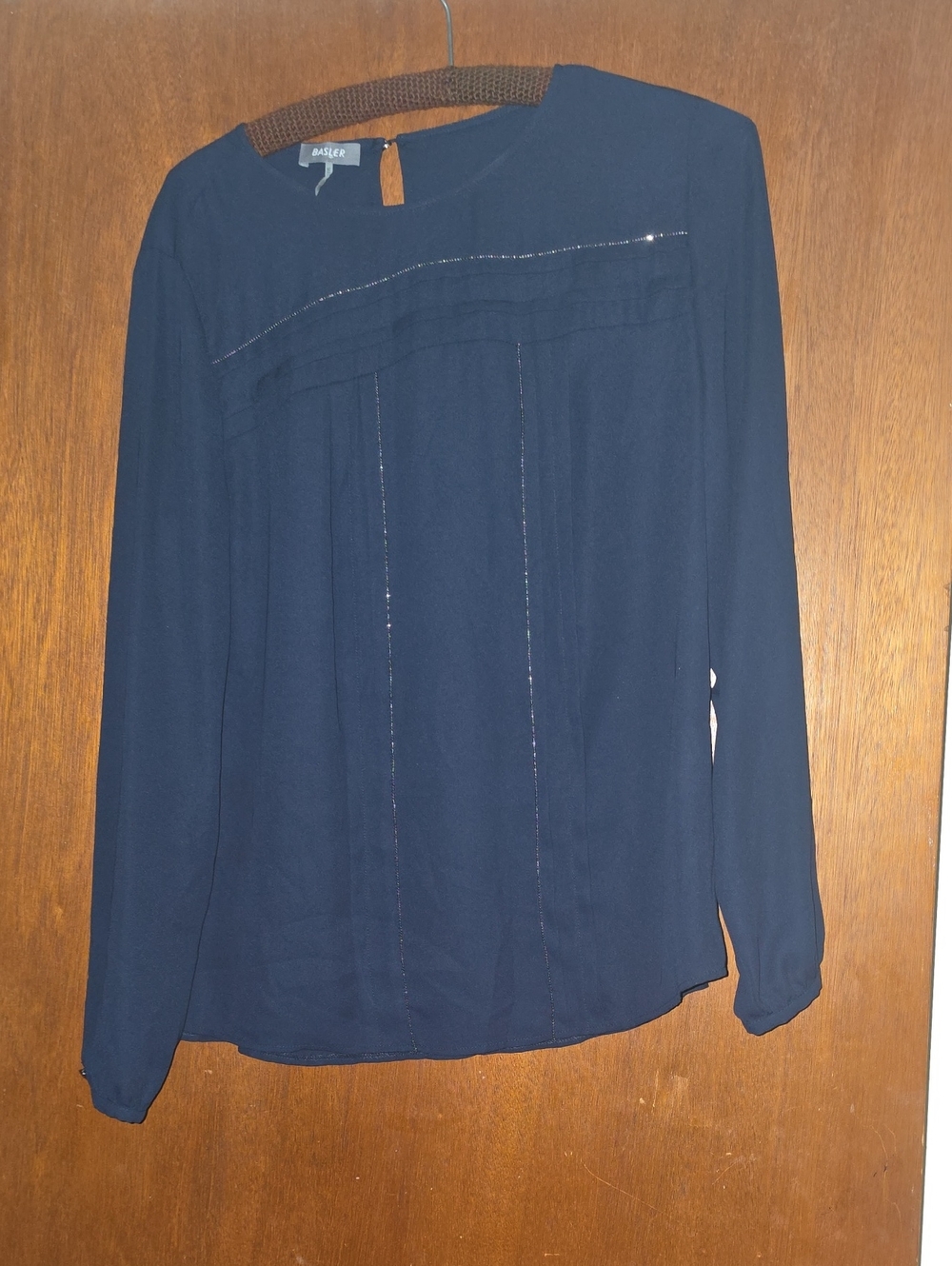 Basler Navy Long-Sleeve Pintuck Blouse